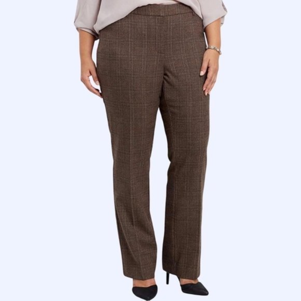 New Maurices 20‎ Short Brown Glen Plaid Check Stretch Slim Boot Dress Work Pants